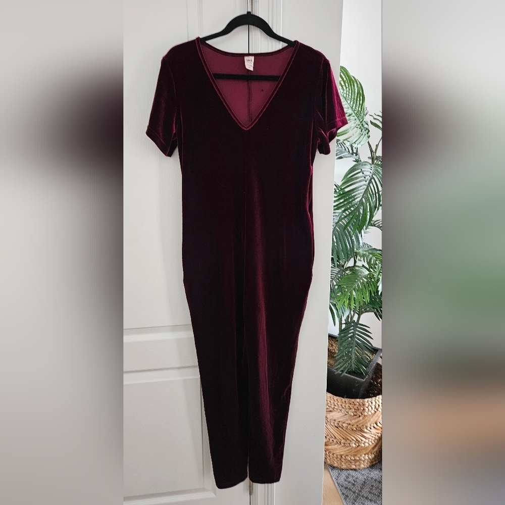 Smash + Tess Deep Burgundy Velvet Jumpsuit